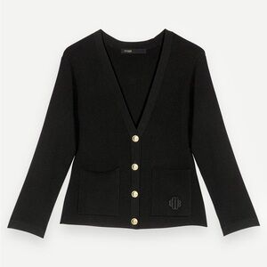 MAJE Embroidered Logo Knitted Cardigan in Black